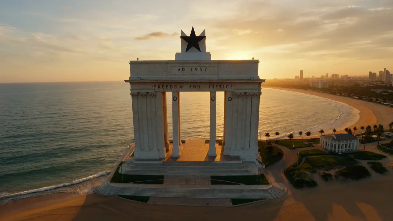 Black Star Gate, Independence Square, Accra — at sunset